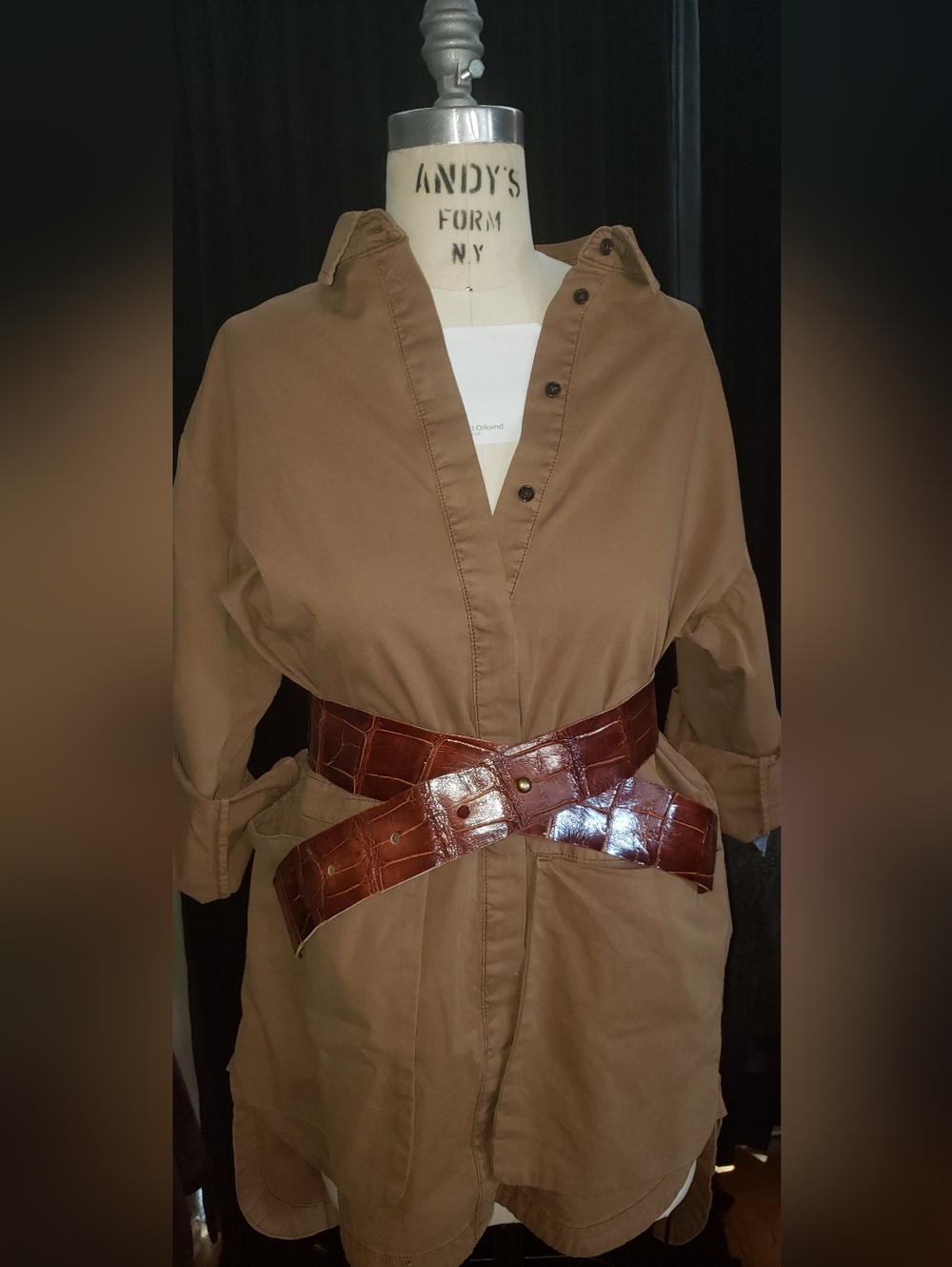 NWT. Expresso Khaki Safari High Low Huge Pockets Shirt Dress L